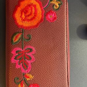 Floral Embroidered Burgundy Wallet
